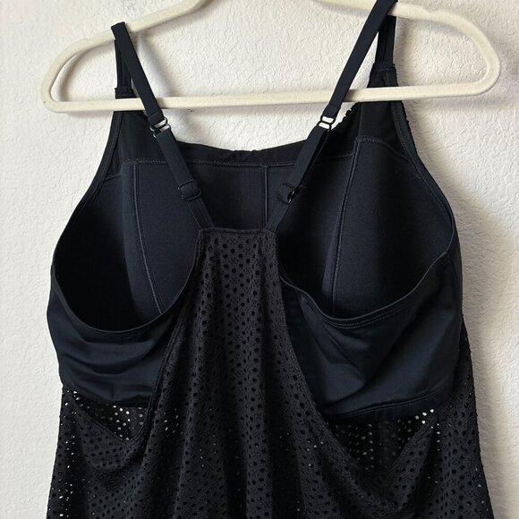 Swim by Cacique Lane Bryant 24 Tankini Swimsuit Top Black Mesh Racerback - Picture 7 of 9